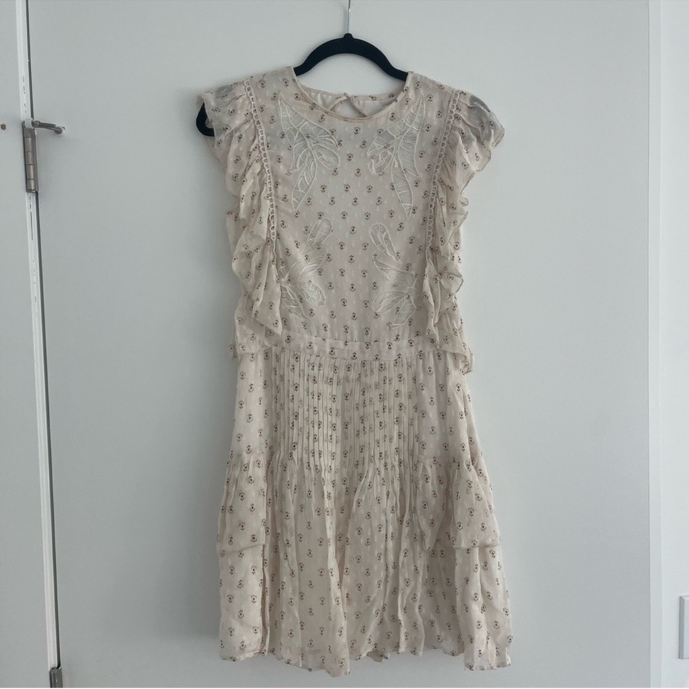 REISS Valerie Ruffle Sleeve Dress in Cream - Picture 2 of 6